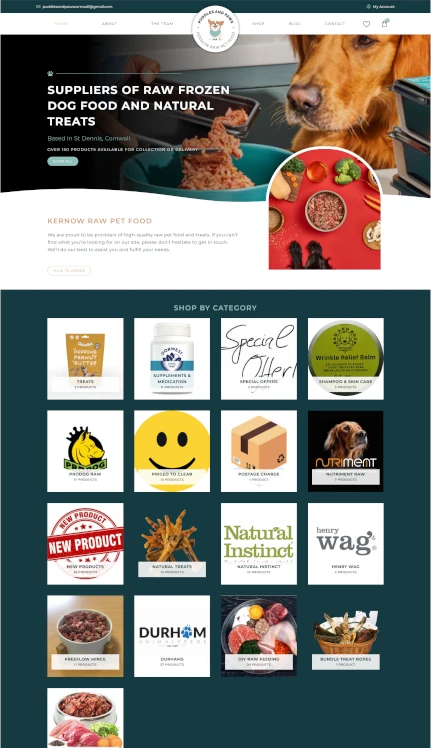 Website for Puddles and Paws Kernow Raw Pet Food