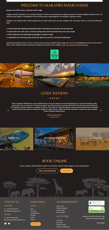 Website Design for an African Safari Lodge